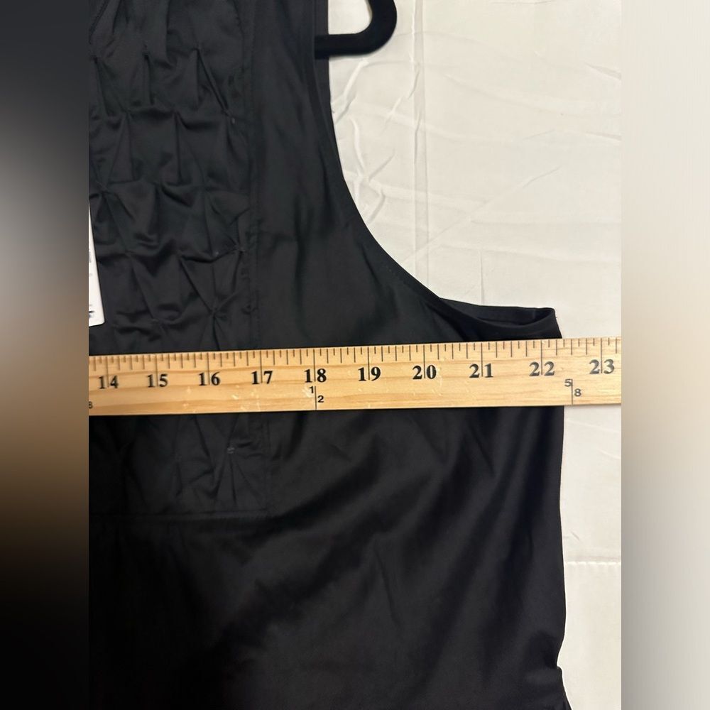 Chico’s Poplin Smocked Midi Dress SZ 3 US 16 Sleeveless Split Neck Pocket Black - Picture 8 of 10